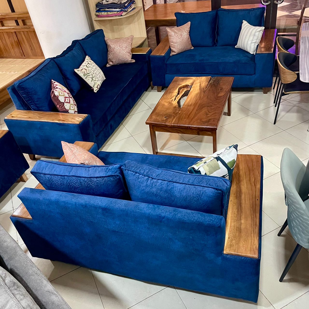 blue Color 7 Seater Sofa set