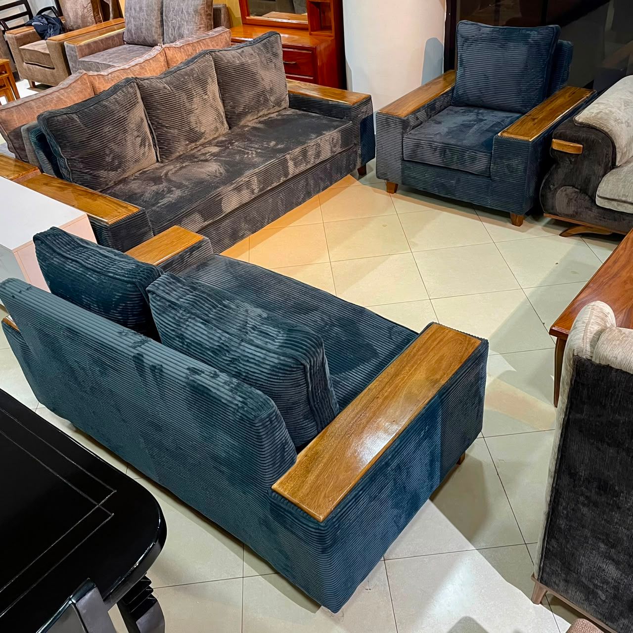 Corduroy Fabric 6 seater sofa set