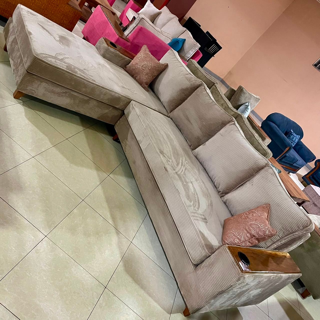 Beige L Sofa set