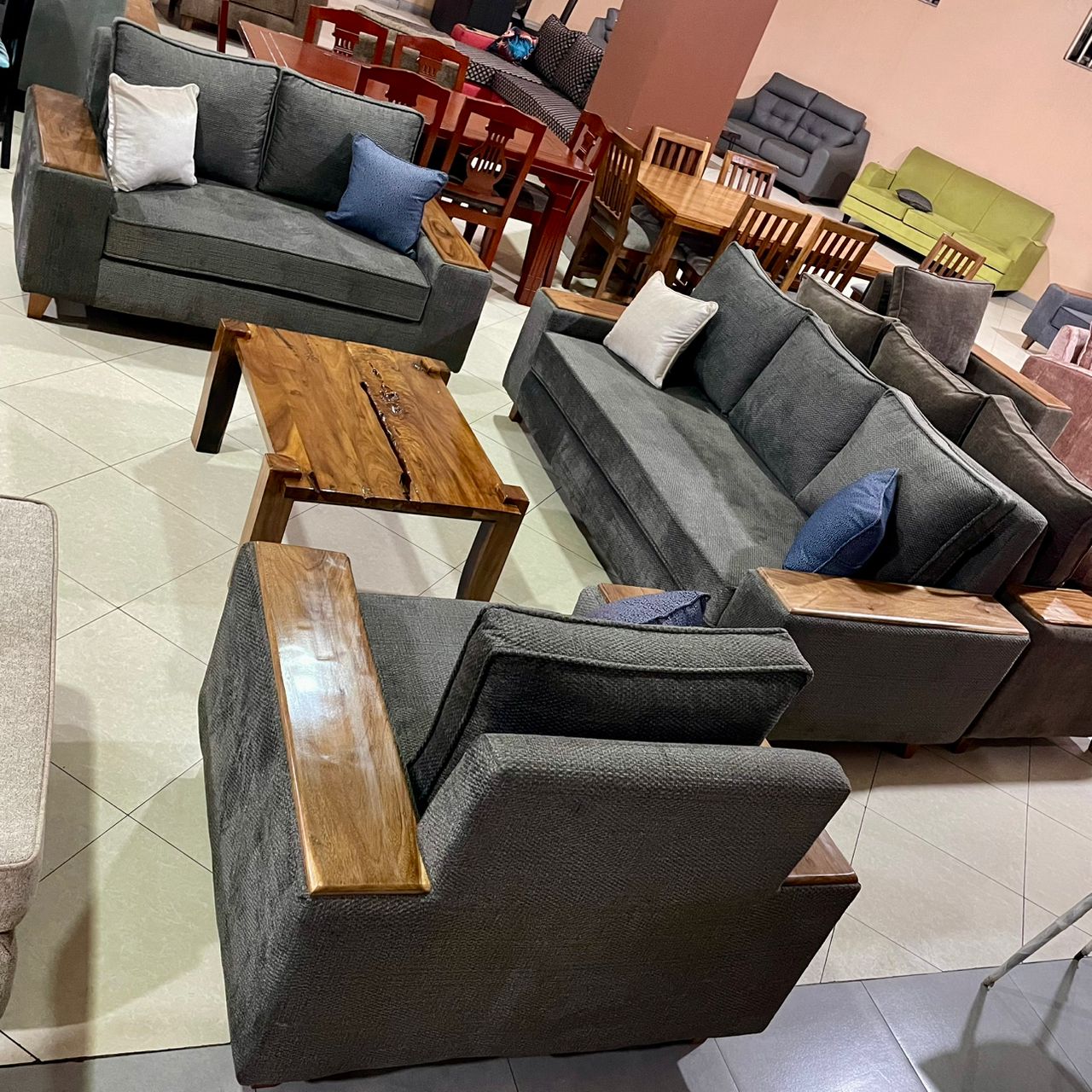 6 Seater Sofa -Wooden Arm-rest