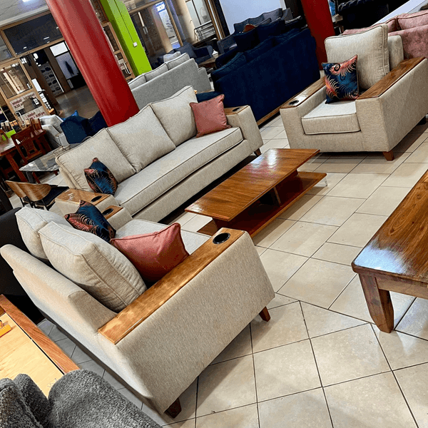 6 Seater Cream Set (Wooden Arms)