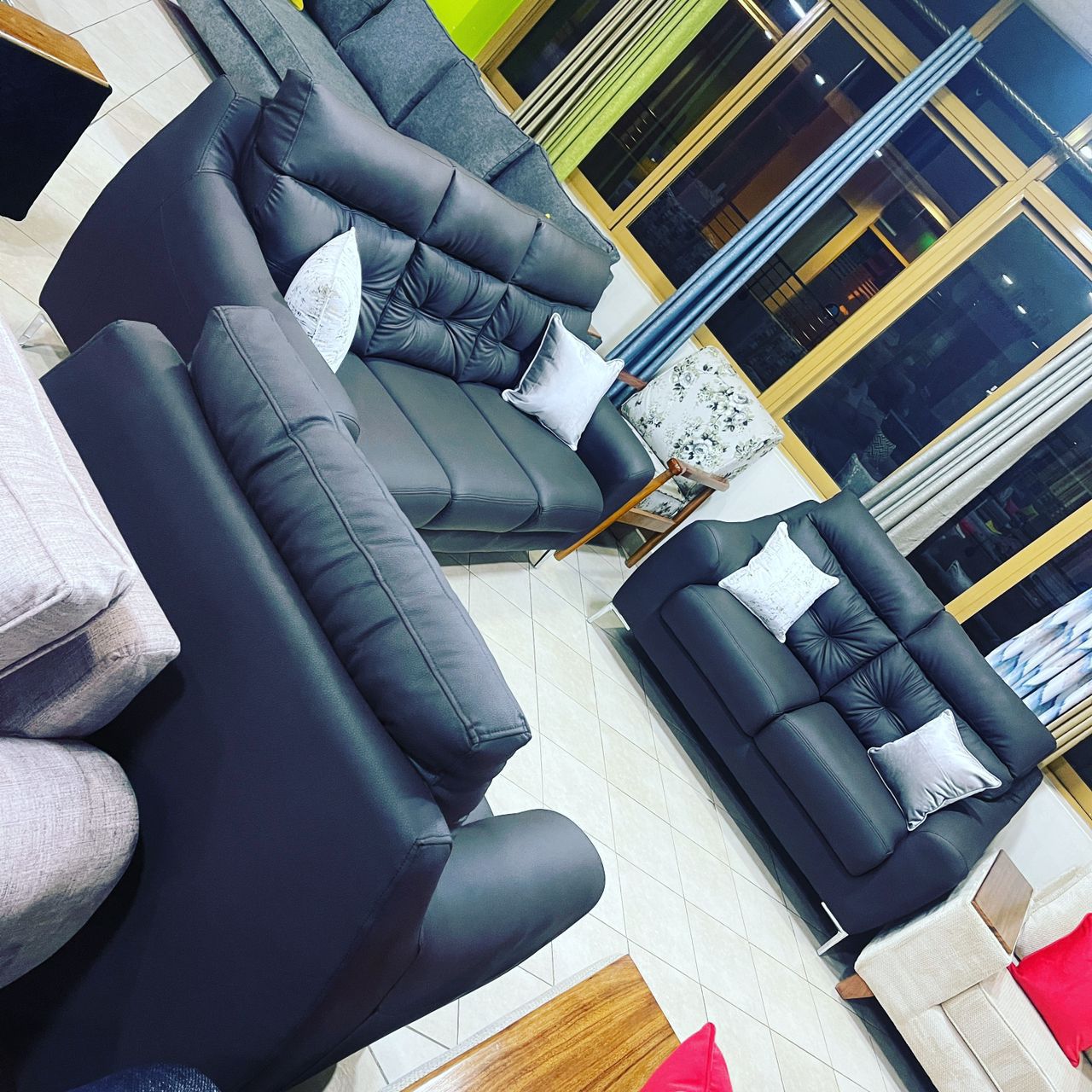 Black 6 Seater Leather Sofa set