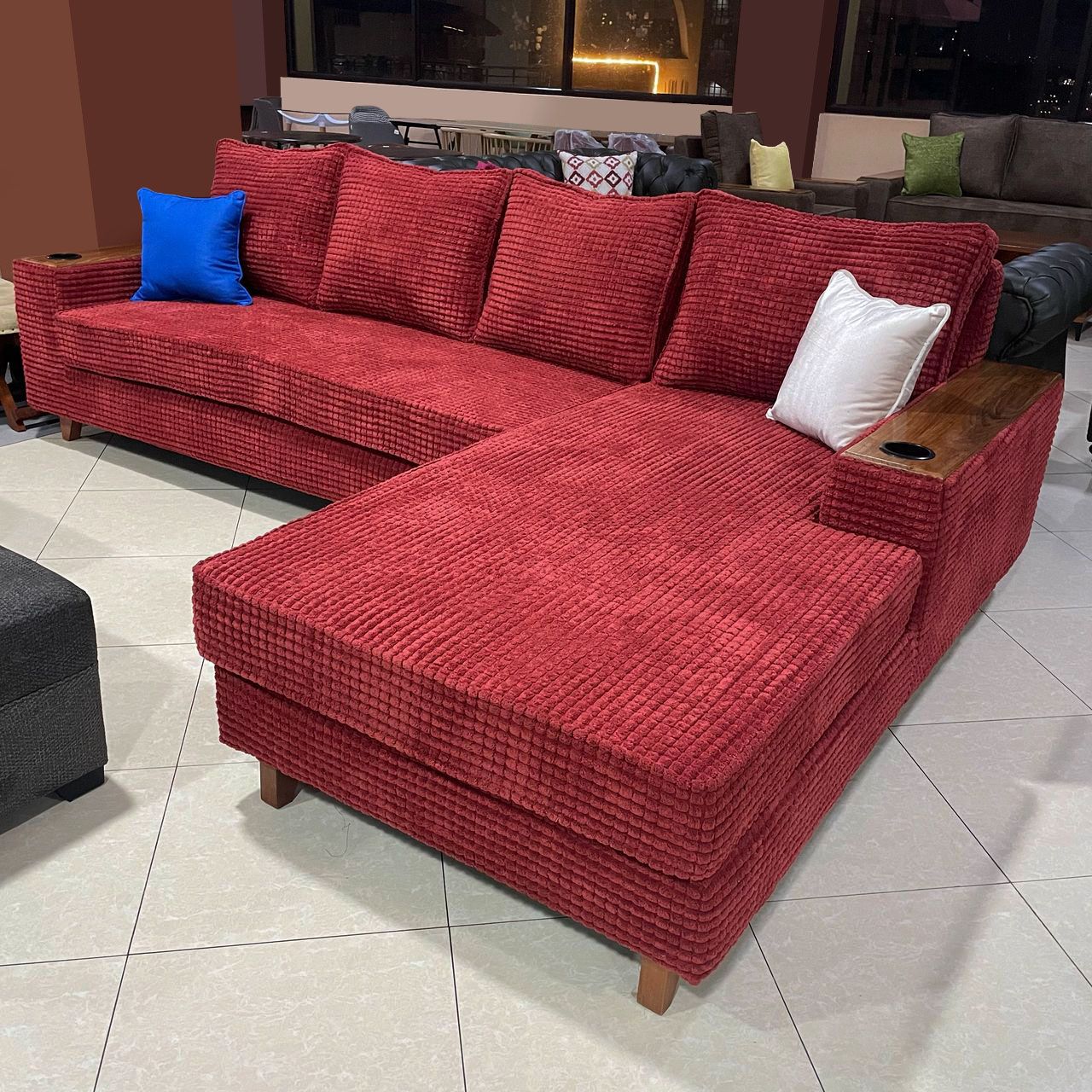 Red L Sofa Set