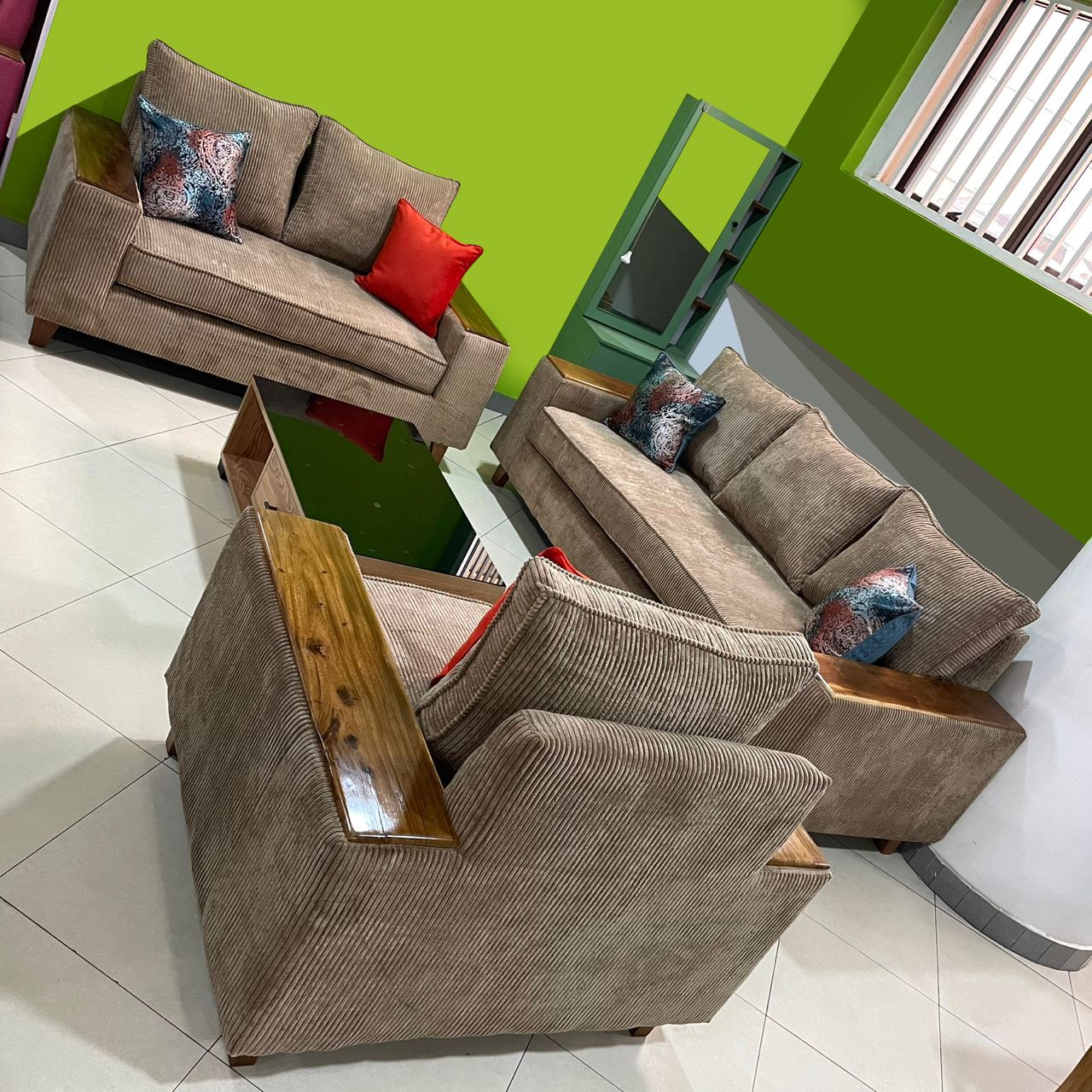 Striped Brown 6 Seater Sofa Sets