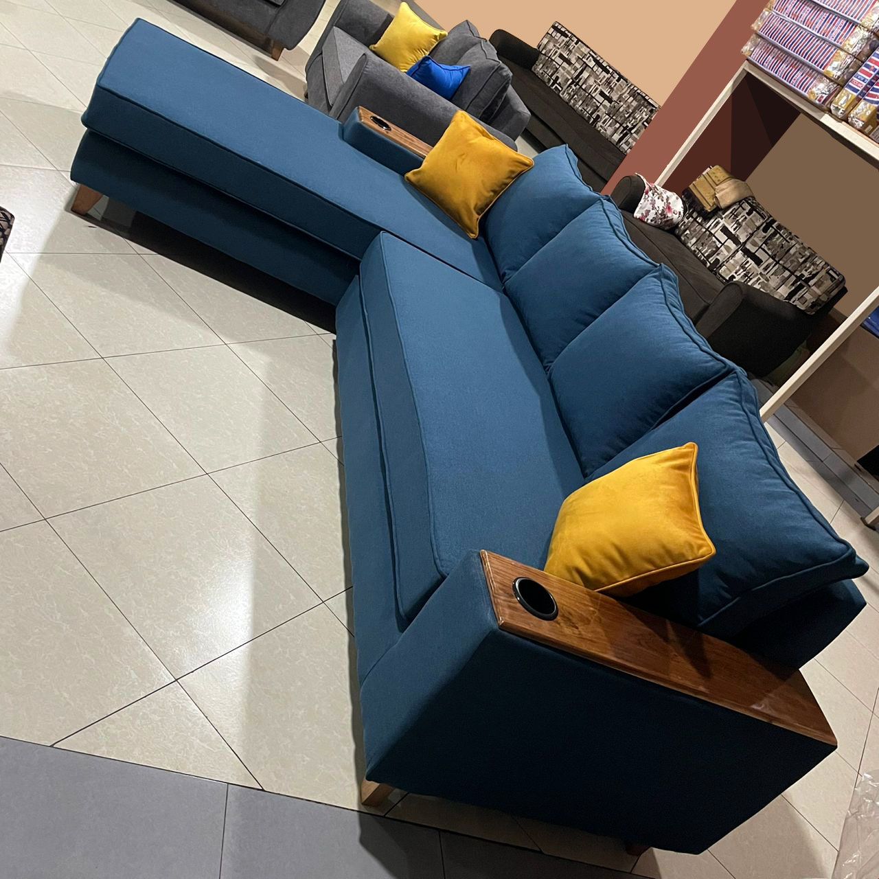 Blue L Sofa set