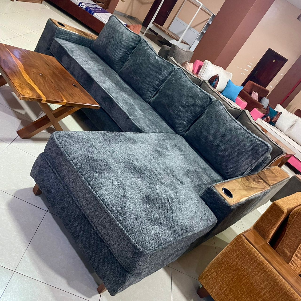 Gray-Black L sofa set