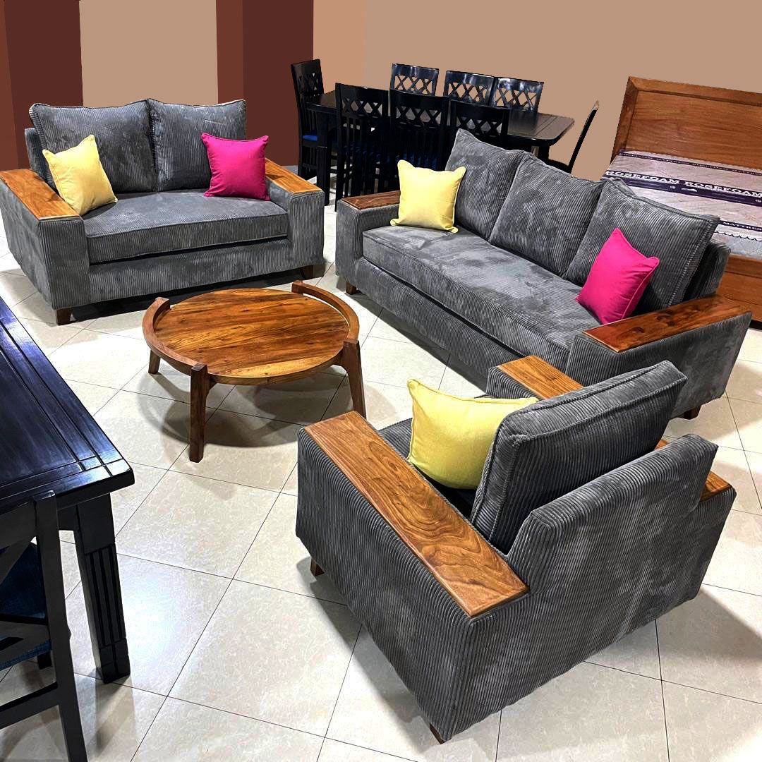 Striped Gray 6 Seater Sofa set